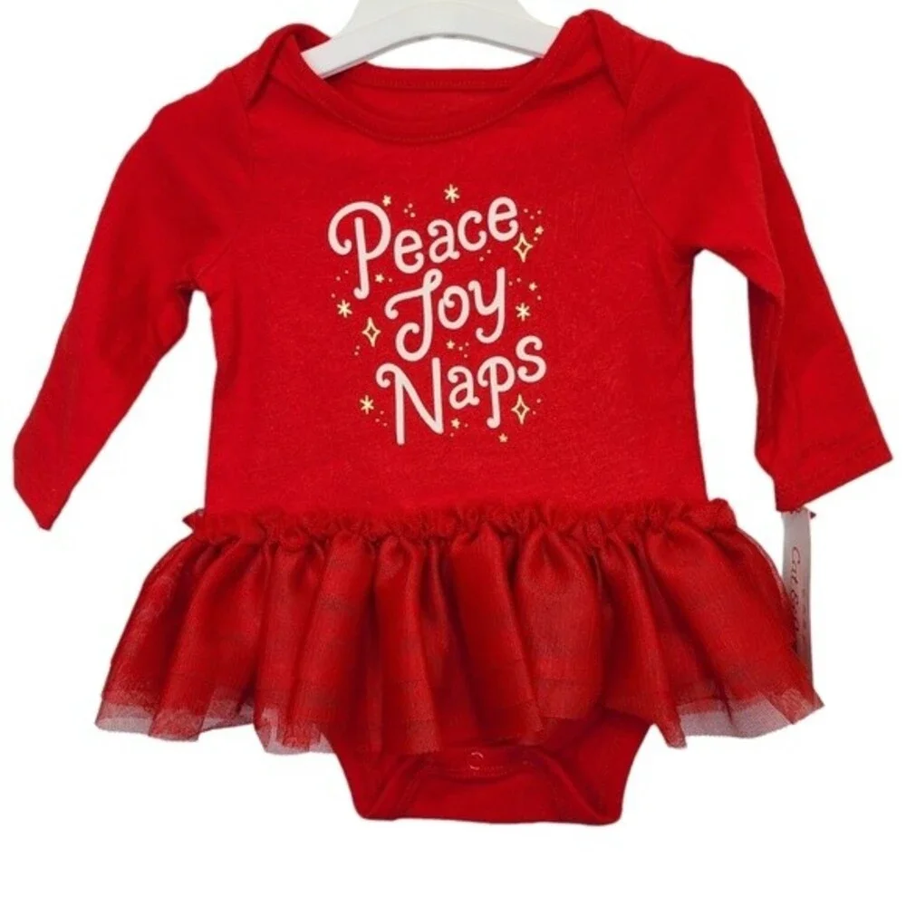 NWT Cat & Jack Baby Christmas Long Sleeve Tutu Onesie 0-3 Months